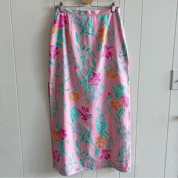 Lilly Pulitzer Vintage White Label 100% Silk Floral Maxi Skirt